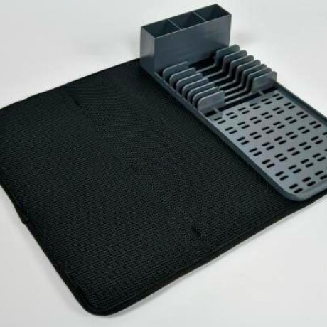 Escurridor de Vajilla con Alfombra Absorbente y Porta Cubiertos - Gris Escurridor de Vajilla con Alfombra Absorbente y Porta Cubiertos - Gris