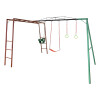 Pasamanos combinado con Juegos infantil diseñado para exterior con 1 hamacas de cincha, 1 hamaca de bebé y par de aros. Pasamanos combinado con Juegos infantil diseñado para exterior con 1 hamacas de cincha, 1 hamaca de bebé y par de aros.