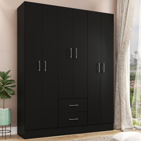 ROPERO 6 PUERTAS 2 CAJONES GUARDARROPA ARMARIO PLACARD CLOSET NEGRO