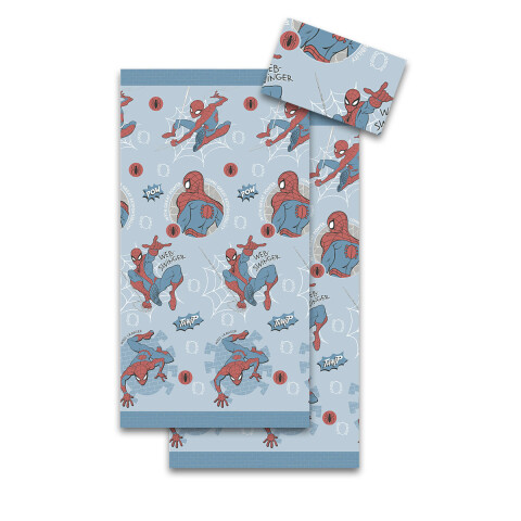 Juego Sábanas Infantil 1 Plaza 100% Microfibra Spiderman Celeste Claro