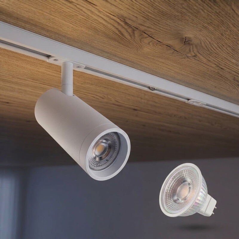 Pack Artefacto de Riel + Gu10 Pack Artefacto Track Long Leticia + LED GU10 7W Dimerizable 100º 2700K