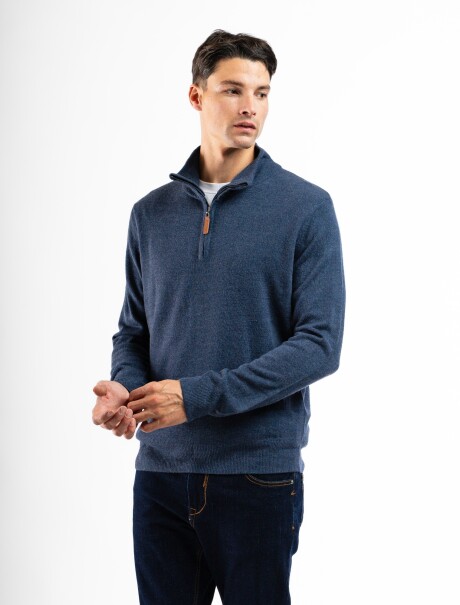Buzo Tipo Cashmere Medio Cierre Azul Melange