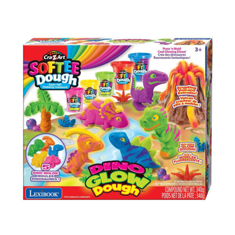 Kit de Dinosaurios para Modelar Neón Softee Dough Lexibook U