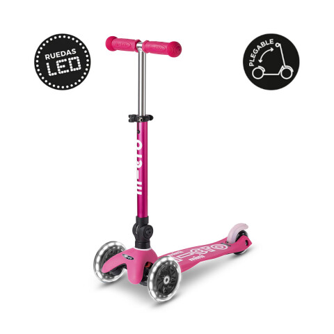 Monopatín Micro Mini Plegable Neón LED Ajustable con 3 Ruedas ROSA