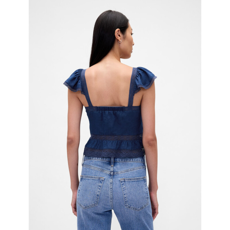 FLTR SLV SQ NK PEPLUM TOP MEDIUM WASH