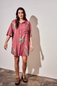 Vestido Camisero Con Lino Print