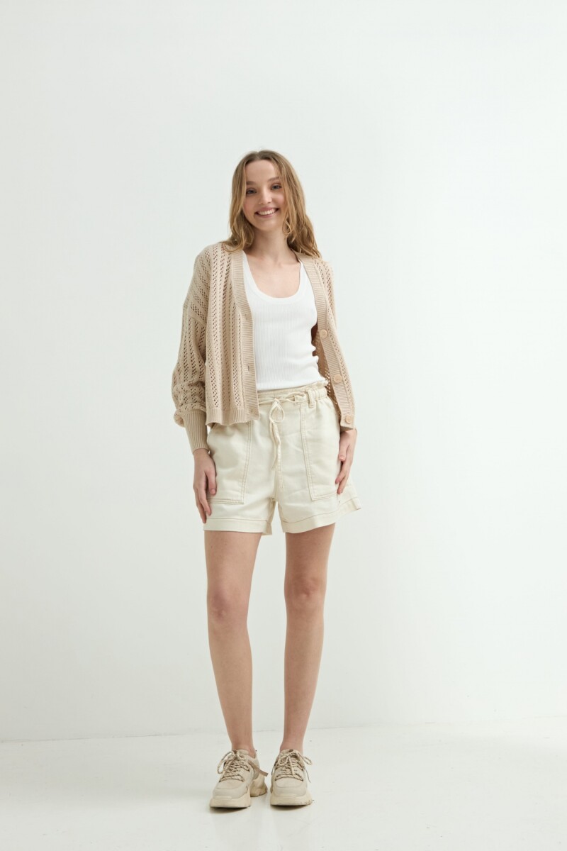 Cardigan escote V calado BEIGE