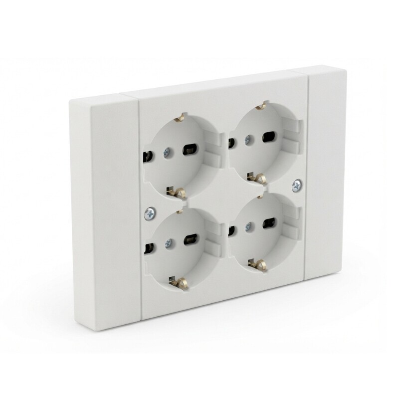 22105 MARCO C/4 SCH 2P+T C/SEG Marco con 4 Tomacorrientes Schuko 2P+T con Seguro Blanco