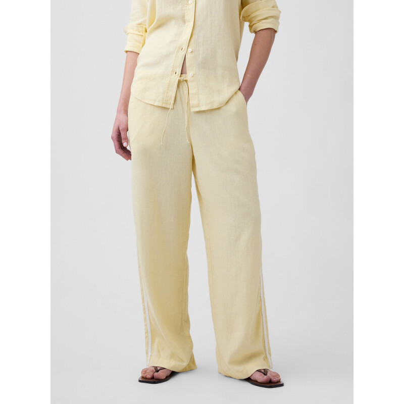 V-LINEN PO WIDE LEG SIDE STRIPE MAIZE