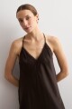 Vestido satén con encaje chocolate