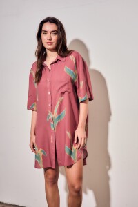Vestido Camisero Con Lino Print