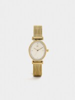 Reloj Ovalado De Punto Metálico De Acero Inoxidable dorado