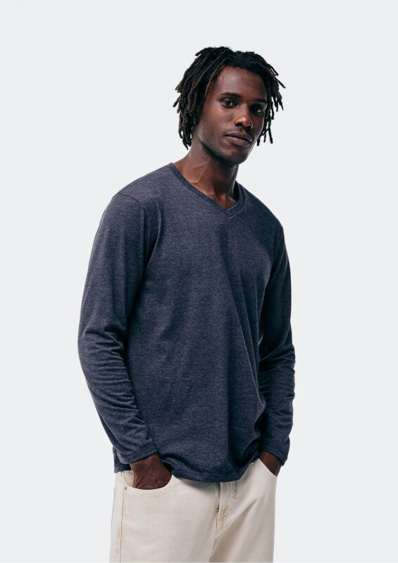 CAMISETA ML MASC PRETO MESCLA