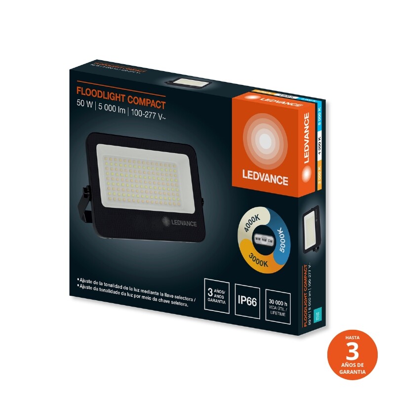 FOCO LED LEDVANCE OSRAM COMPACT G2 IP65 50W Foco LED LEDVANCE Compact IP66 50W CCT Negro