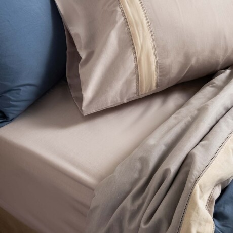 JUEGO SÁBANAS 2 PLAZAS ALGODON-Y-POLIESTER NATURAL-BEIGE SLUB BLEND BEIGE