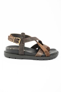 Sandalias De Cuero Tiras Cruzadas Chocolate