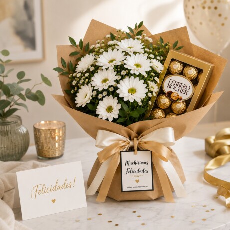 Arreglo Floral Ferrero Muchísimas Felicidades Arreglo Floral Ferrero Muchísimas Felicidades
