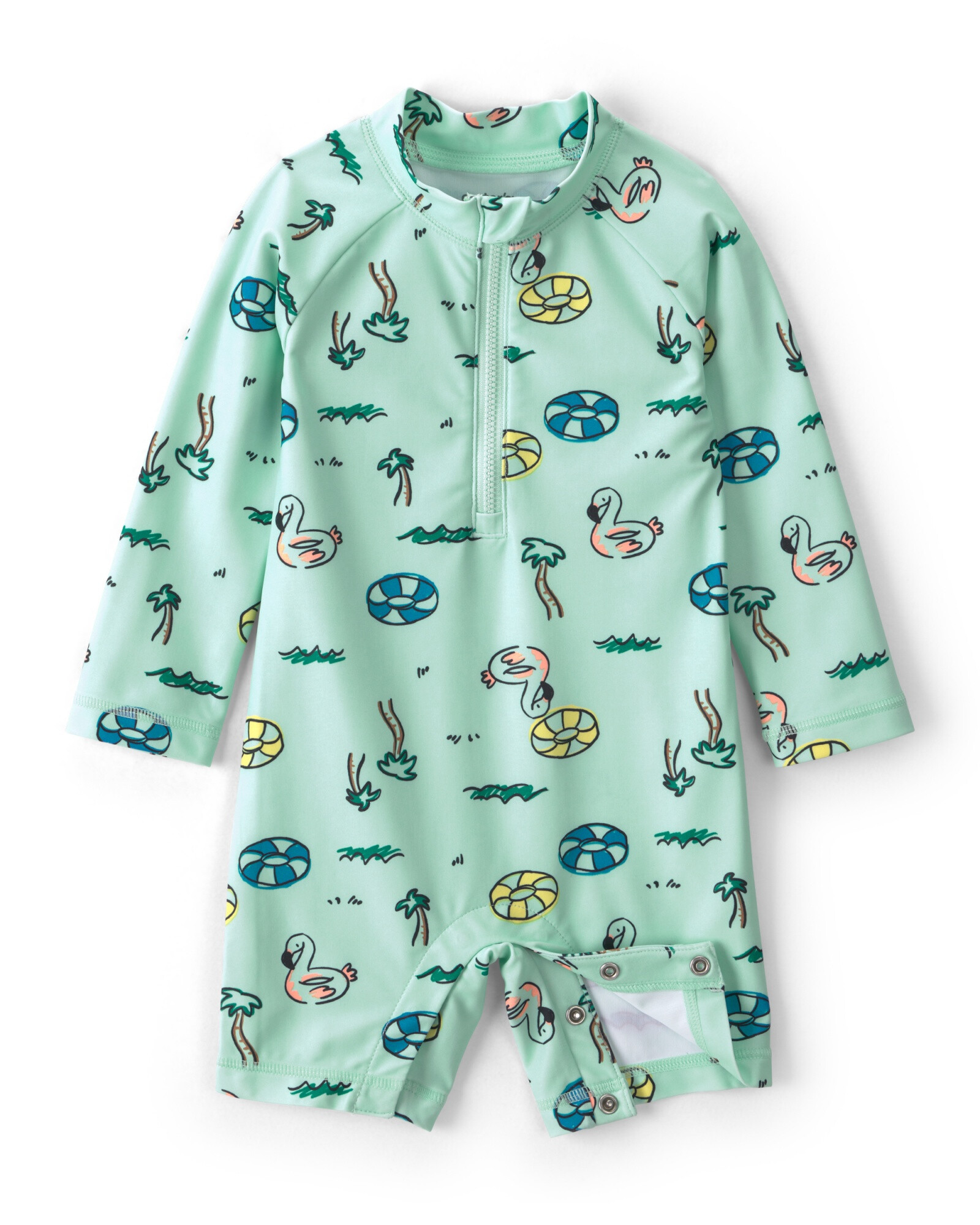 Monito de baño manga larga con protección UPF 50+, verde, diseño vacaciones Sin color