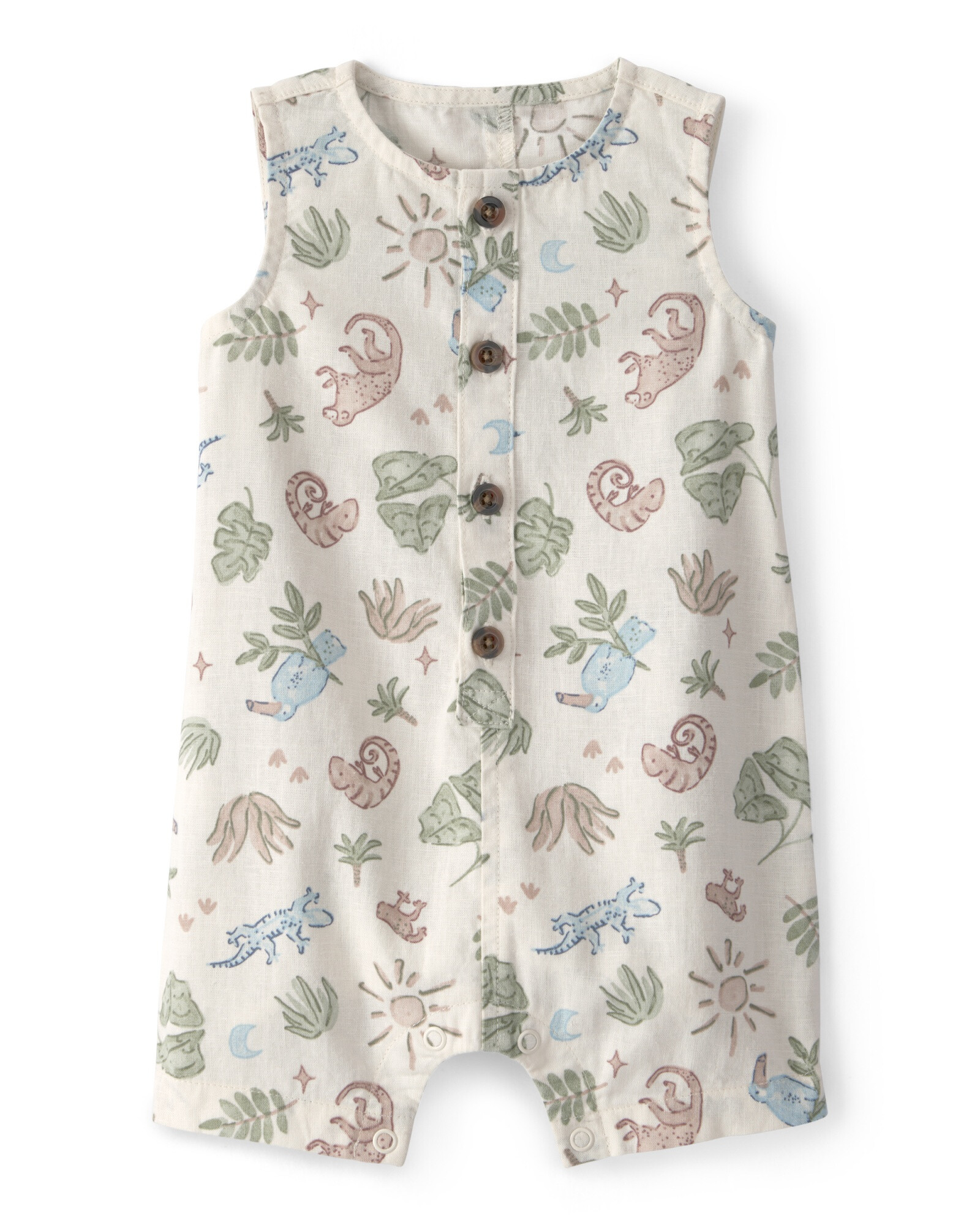 Monito corto de lino, beige, diseño selva tropical Sin color