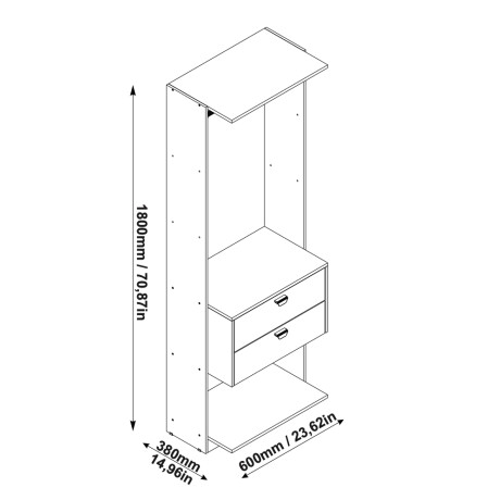 VESTIDOR 2 MÓDULOS - ESTANTES Y 2 CAJONES GUARDARROPA ARMARIO CLOSET PLACARD MARRÓN