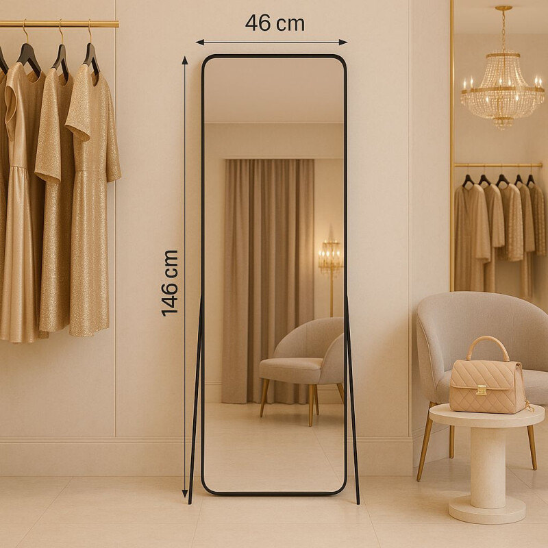 Espejo Rectangular de Pie con Marco de PVC Negro