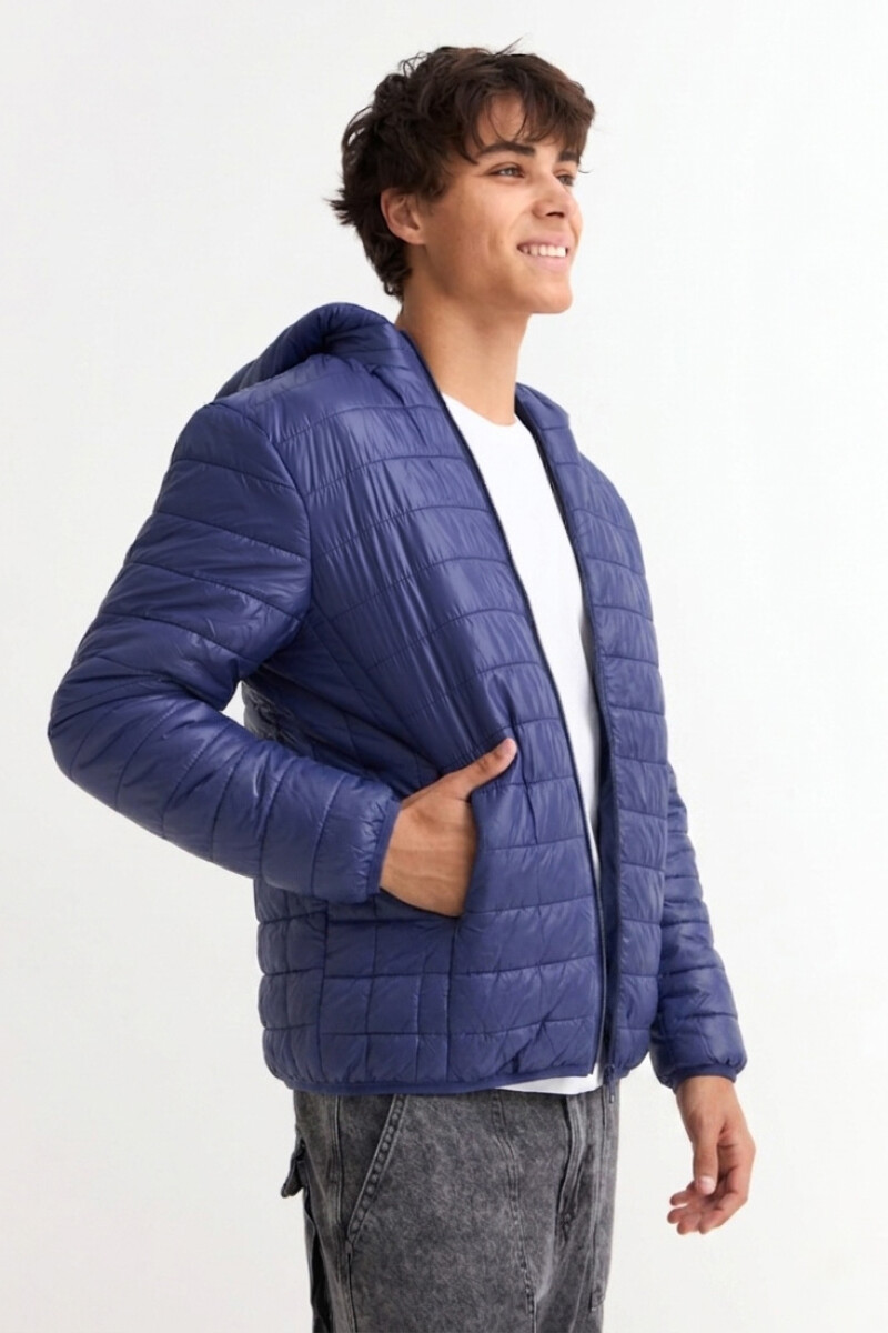 Campera puffer básica con capucha AZUL MARINO