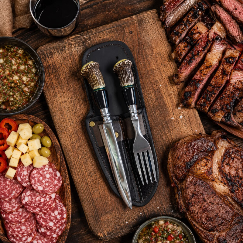 et de Asado Artesanal - Cuchillo y Tenedor Parrillero Simil Ciervo y Guampa et de Asado Artesanal - Cuchillo y Tenedor Parrillero Simil Ciervo y Guampa