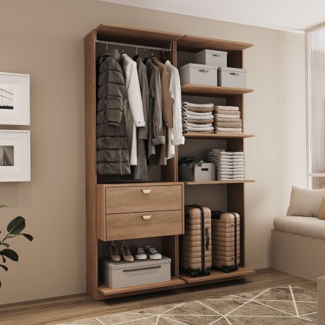 VESTIDOR 2 MÓDULOS - ESTANTES Y 2 CAJONES GUARDARROPA ARMARIO CLOSET PLACARD MARRÓN