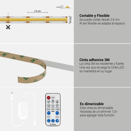 CINTA LED COB CONTINUA IP20 Cinta LED COB Continua 2700K IP20 Luz Cálida Dimerizable