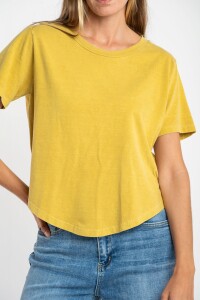 Remera Algodon Lavado Manga Corta Mostaza