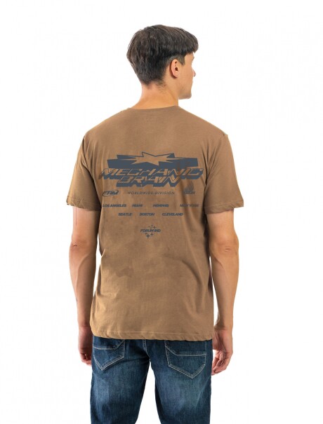 Remera Algodón Estampada Cuello V Marrón Claro y Gris Oscuro