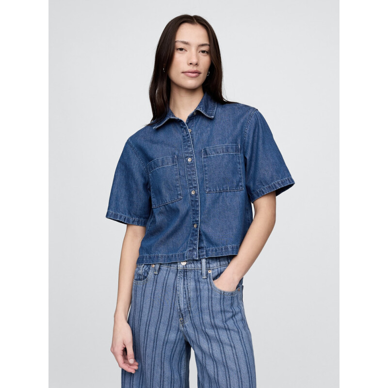 SS CROPPED SHIRT - MED HARPER MEDIUM WASH