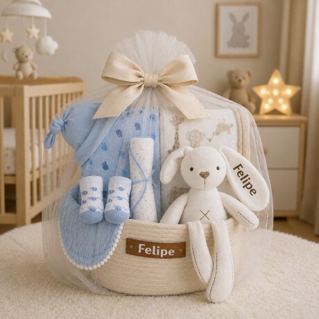 Cesta Nacimiento Cone-Cone Personalizada – Celeste Cesta Nacimiento Cone-Cone Personalizada – Celeste
