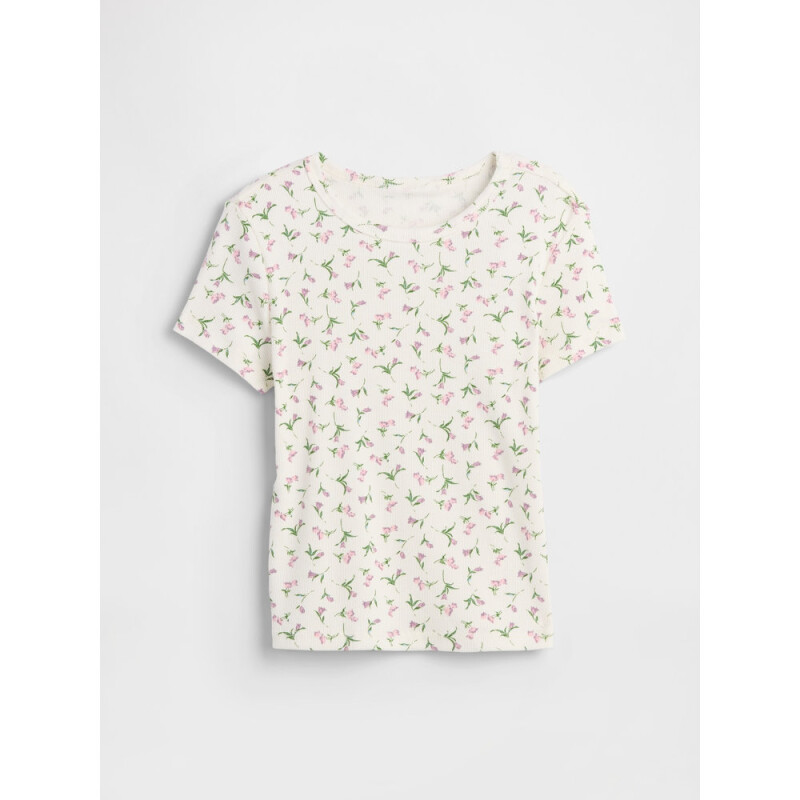 V-HS SS RIB TEE WHITE FLORAL PRINT