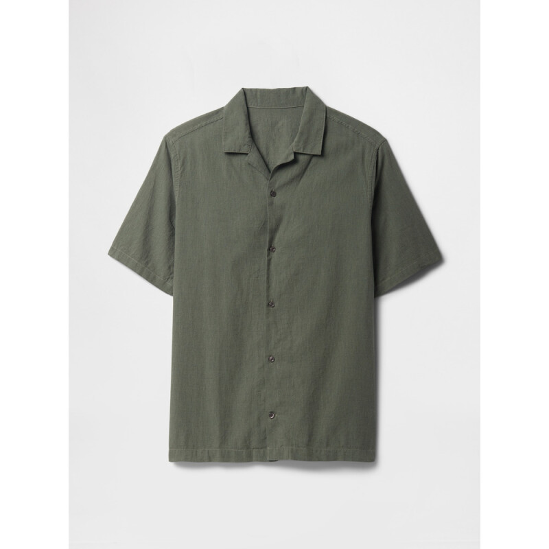 V-SS STANDARD LINEN COTTON RESORT COLLAR MESCULEN GREEN