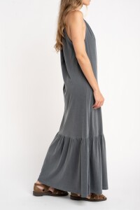 Vestido Algodon Lavado Gris Oscuro