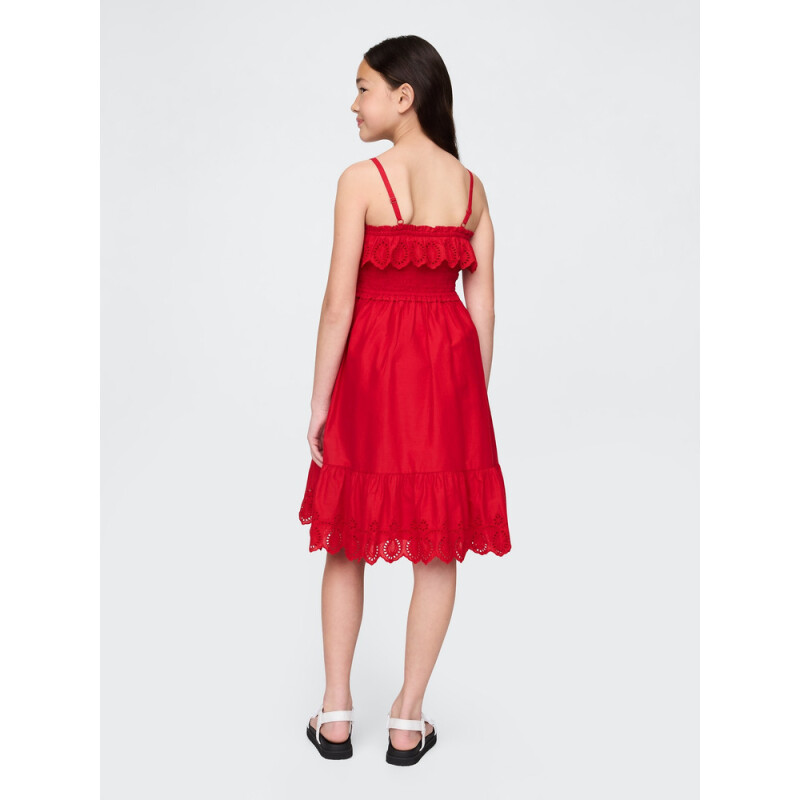 SMOCKED RFFL MIDI DRS TOMATO SAUCE