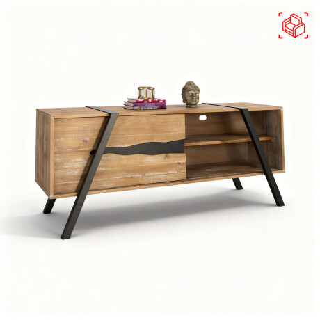 RACK DE LIVING PARA TV MADERA-Y-METAL NATURAL-BEIGE MADISON NATURAL