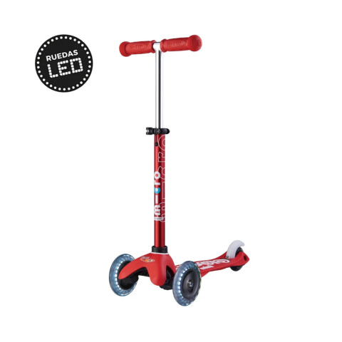 Monopatín Micro Mini Deluxe LED Ajustable con 3 Ruedas ROJO
