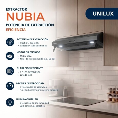 Extractor + Anafe Pack De Extractor Purificador Nubia + Anafe A Gas Vulcano Quad 4 Negro