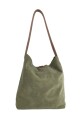 Tote bag de cuero con gamuza verde