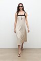 Vestido lino cortes verticales beige melange