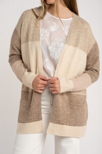 Cardigan Rayado Color Block Beige Melange
