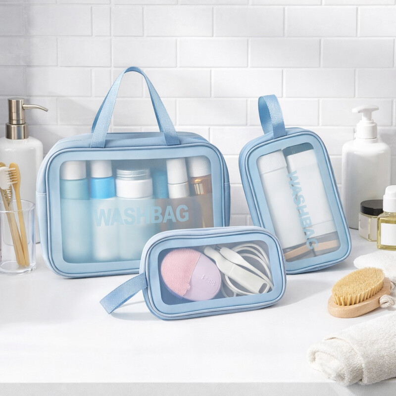 Set de Neceser de Viaje Transparentes Impermeables Washbag Celeste