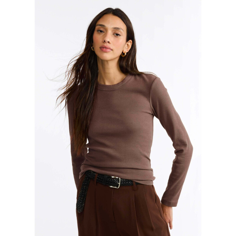 CAMISETA ML FEM MARROM ESCURO