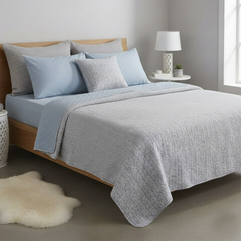 Colcha Estampada Microfibra Richmond 1 Plaza 150 x 240 cm 254-1 ZIG ZAG CELESTE