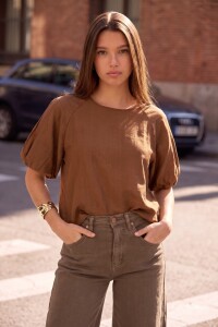 Blusa Mangas Balloon Moca