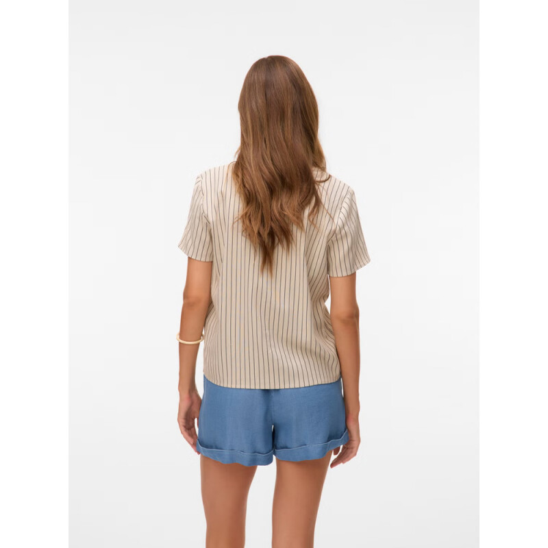 VMMYMILO SS V-NECK TOP WVN GA Silver Lining/Rayas