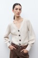 Cardigan escote V beige melange