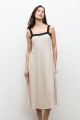 Vestido lino cortes verticales beige melange